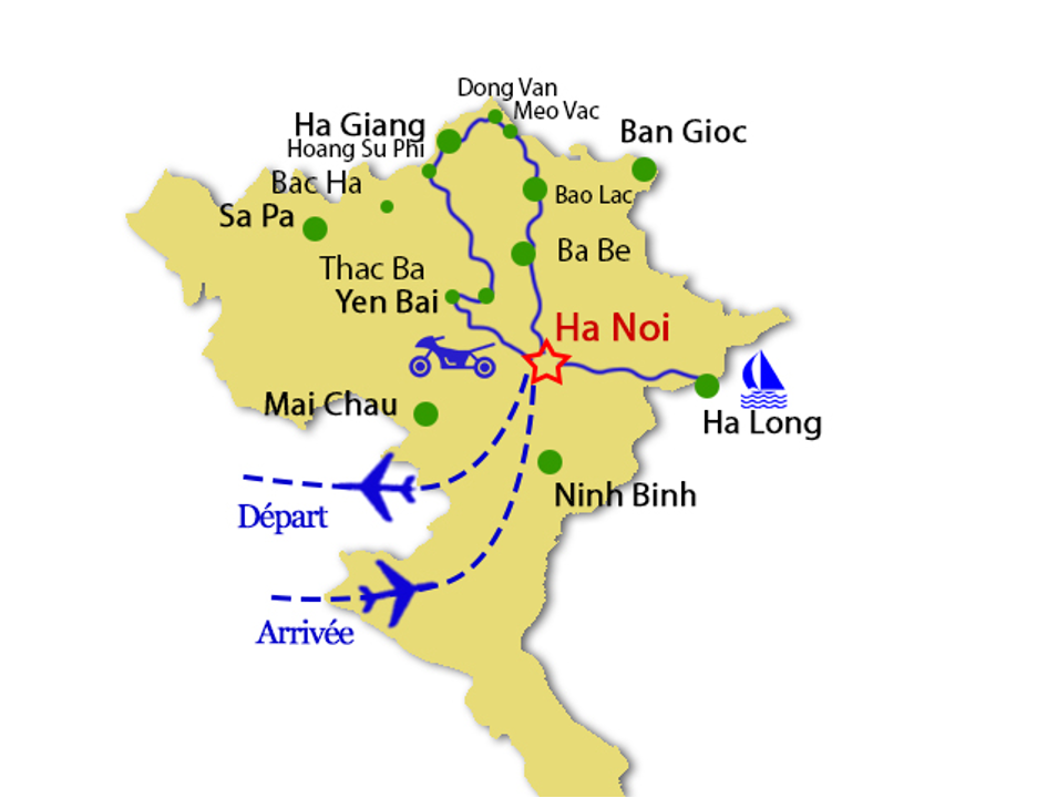 Circuit à moto nord Vietnam carte
