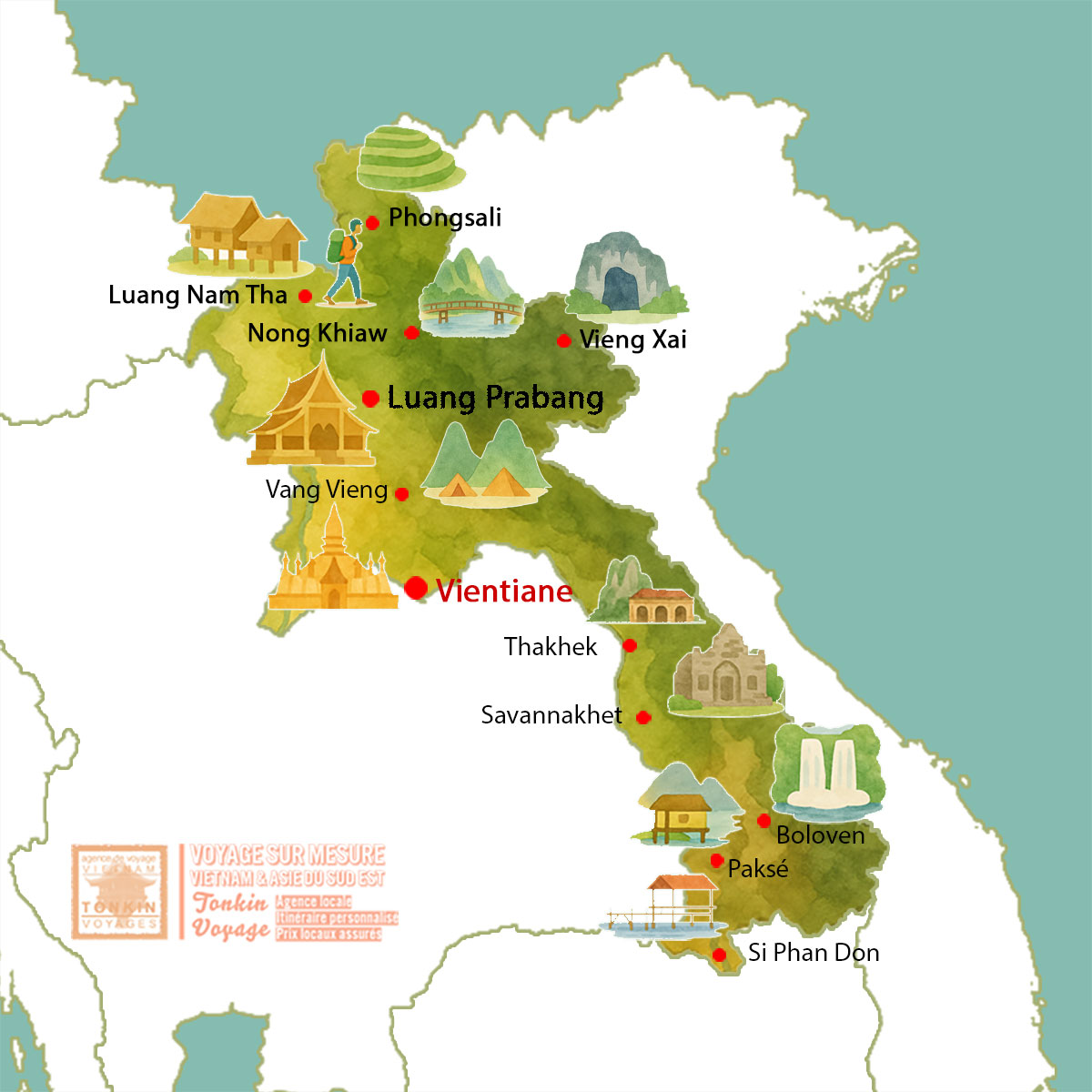 Carte tourisituqe et géographique du Laos