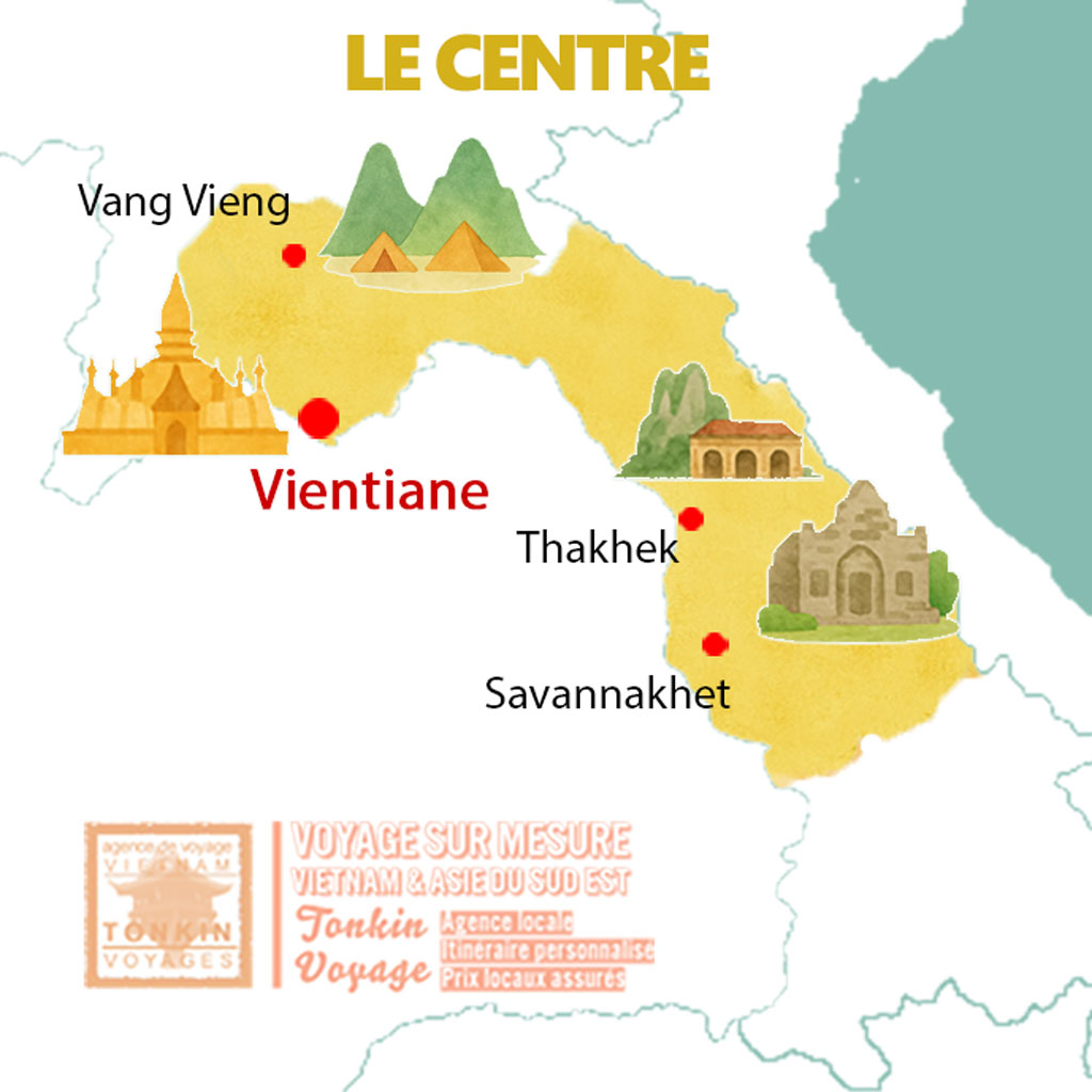 Carte touristique du Laos Centre