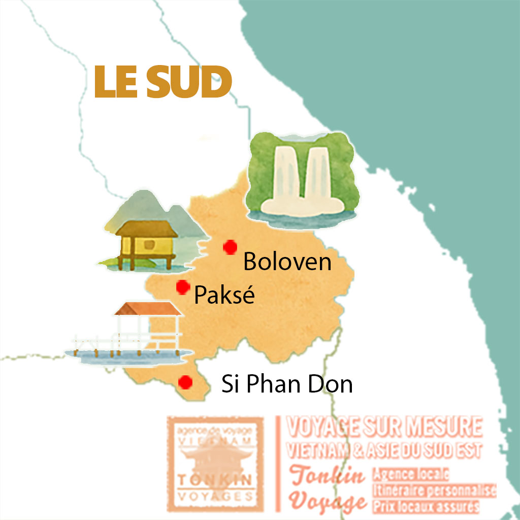 Carte touristique du Laos Sud