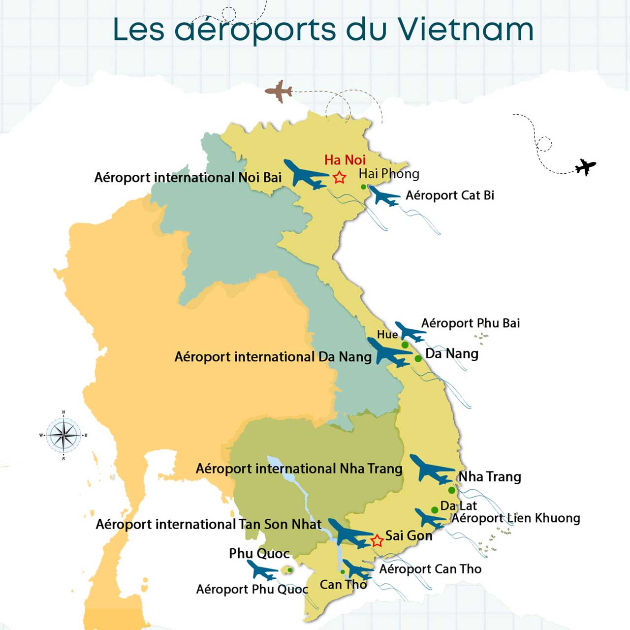 a&eacute;roports principaux au Vietnam