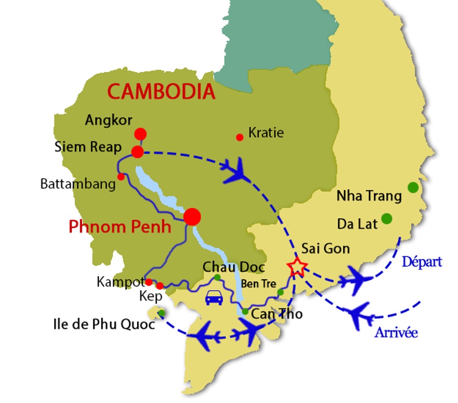 du delta m&eacute;kong Vietnam au temple d'angkor Cambodge